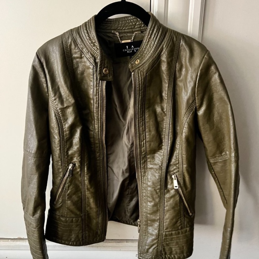 Leather Olive Green Jacket - Picture 3 of 4
